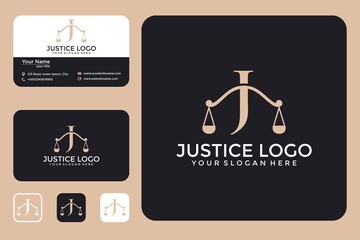 Justice with letter j logo design and business card  - obrazy, fototapety, plakaty