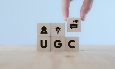 User-generated content concept.(UGC) Online marketing concept. Customer create content on social...