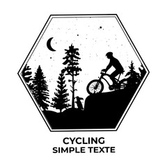 cycling vector silhouette logo. man on a bicycle, forest landscape, bunny, trees, hill in a polygonal frame vector silhouette. vector art eps