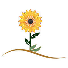 Yellow-orange abstract sunflower flower in cartoon style.