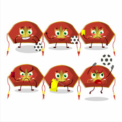 Red chinese woman hat cartoon character working as a Football referee