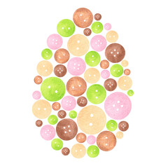 A egg of buttons. Watercolor easter illustration. Isolated on a white background. For design