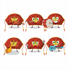 Obraz premium Cartoon character of red chinese woman hat playing some musical instruments
