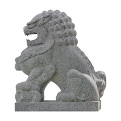 stone lion isolated on white background. Clipping path
