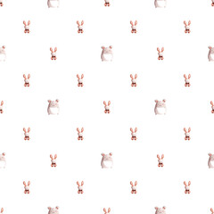 Seamless pattern of cute cartoon children's knitted toys mouse, rat, rabbit.