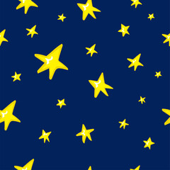 Blue night sky with yellow stars. Dream and success. Seamless pattern for for textiles: bed linen, pillows.