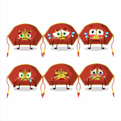Red chinese woman hat cartoon character with sad expression