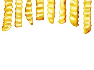 手描き水彩のクリンクルカットフライドポテトイラスト長方形フレーム・上