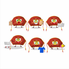 A Rich red chinese woman hat mascot design style going shopping