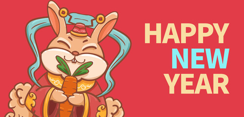 Hand drawn cartoon illustration design of the Chinese Lunar New Year of the rabbit