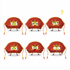 Cartoon character of red chinese woman hat with what expression