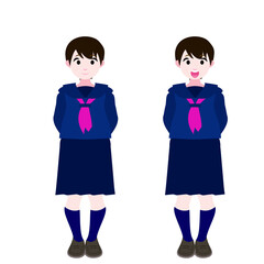 後ろに腕を回すセーラー服の女学生