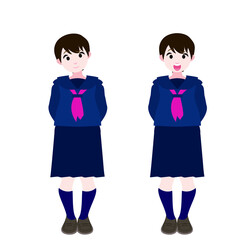 後ろに腕を回すセーラー服の女学生