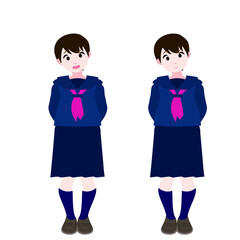 後ろに腕を回すセーラー服の女学生