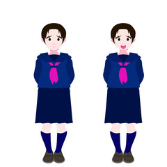 後ろに腕を回すセーラー服の女学生