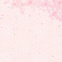 桜の花と麻の葉模様　和風背景素材