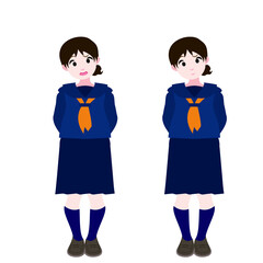 後ろに腕を回すセーラー服の女学生