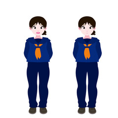 後ろに腕を回すセーラー服の女学生