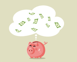 Piggy Bank Thinking about Money-Making Vector Cartoon Illustration