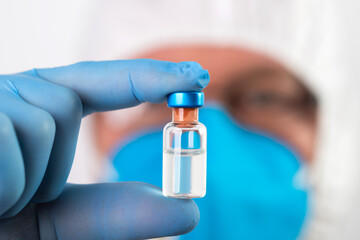 Herd immunity in community, doctor with vaccine.