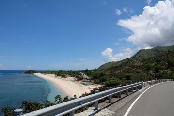 Beautiful scenery of One Dollar Beach located between Dili and Manatuto, Timor Leste. White sandy beach landscape.