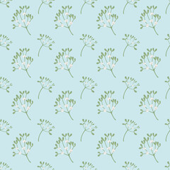 Mistletoe seamless pattern. Christmas wallpaper. Flat botanical illustration.