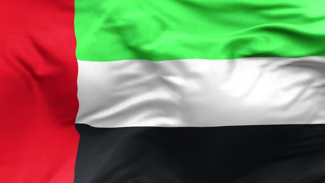 Arab Emirates Flag Smooth Waving Animation. Wonderful flag of Arab Emirates with Folds. Symbol of the Arab Emirates. Flag background. 3D render, 4k resolution