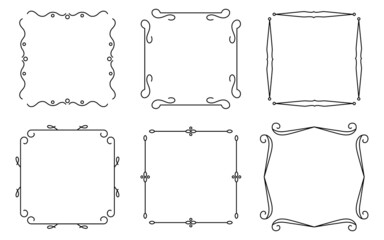 Frames vintage rectangle ornaments decorative set. Calligraphic luxury style, elegant wedding filigree floral elements for design invitation, greeting card. Template certificate. Vector illustration