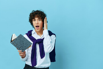 guy education with notepad hand gesture isolated backgrounds