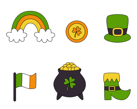 Set of Saint Patricks Day elements in cartoon style.