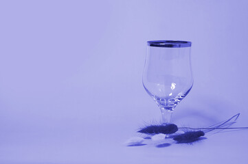 An empty wine glass and a bouquet of dried lagurus flowers