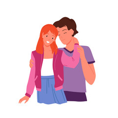 Adorable young couple cuddling with love and affection. Lovely partnership moment, romantic sweet embracing, spending happy life time together cartoon vector illustration