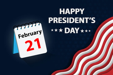 February 21 calendar form and happy presidents day banner poster template vector illustration.