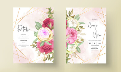 wedding invitation card with beautiful rose flower