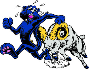 Ram Mascot Chasing Panther Vector Illustration