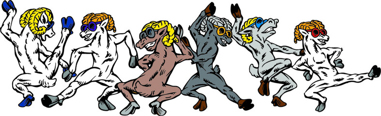 Ram Mascots Dancing Vector Illustration