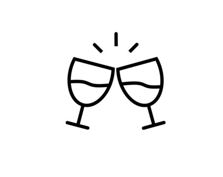 thin line champagne glasses flat icon on white background