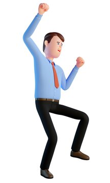 Businessman winner. Yes gesture. 3d man celebrating a victory. Happy office worker jumping for joy. 3d illustration. 3d render.