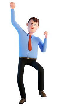 3d man celebrating a victory. Businessman winner. Happy office worker jumping for joy. Yes gesture. 3d illustration. 3d render.