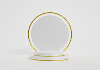 White podium golden elements, Podium or platform for award ceremony and product presentation, 3d illustration.