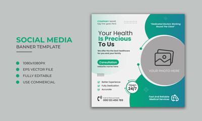 Medical healthcare social media instagram post and web banner template,