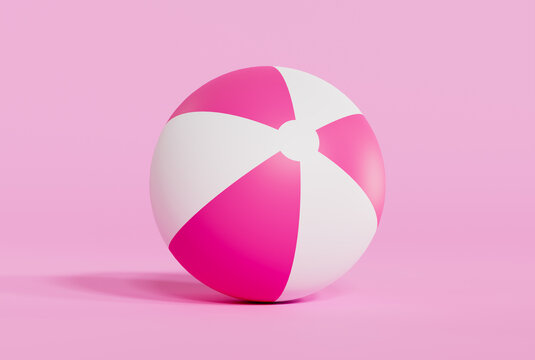 Pink beach ball on pink background. 3D rendering.