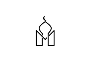 Letter m mosque monogram logo isolated on white background.m mosque line icon