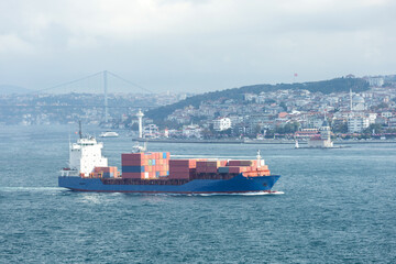 Cargo ship in Bosphorus, Istanbul, Turkey.