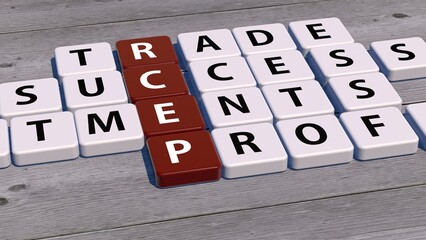 a board game with the letters of the Regional Comprehensive Economic Partnership - RCEP plus freight container / concept trade - 3d illustration