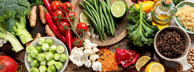 Plant based diet on gray background.