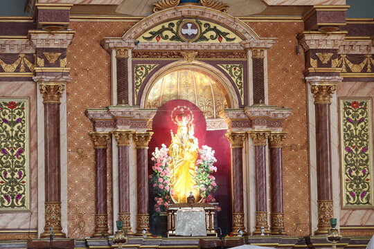 Coimbatore,Tamil Nadu/India-15.12.2021:mother mary statue in velankanni Interior of the church