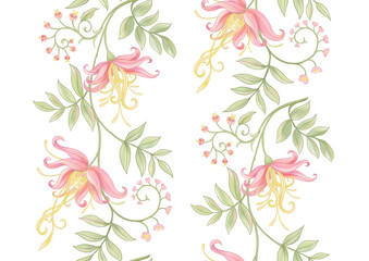 Herlioza decorative flowers and leaves in art nouveau style, vintage, old, retro style. Seamless pattern, background. Vector illustration.
