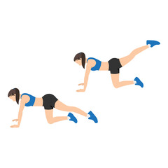 Obraz na płótnie Canvas Woman doing back leg lifts exercise. Flat vector illustration isolated on white background