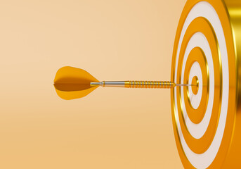 Golden arrow aim to dartboard, 3D rendering.